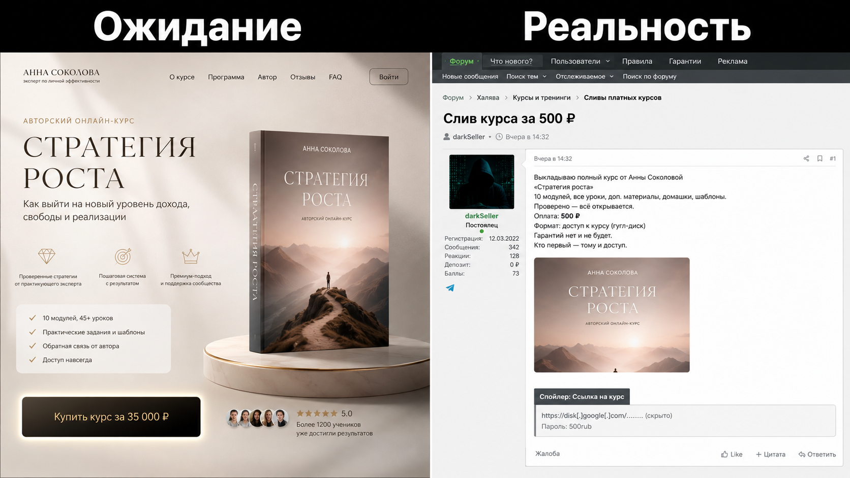 Авторский онлайн-курс и его копия на сайте-складчине